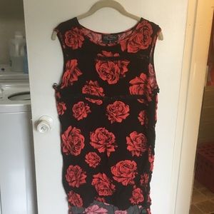 Black and red rose print shift dress
